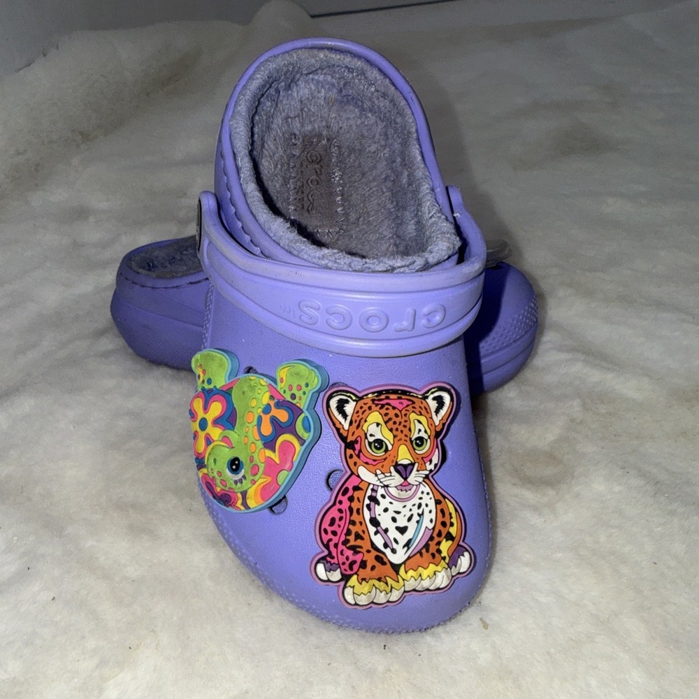 Crocs Classic Fleece Lined Purple Clog Lisa Frank Charms Toddler Child Size 9 C9